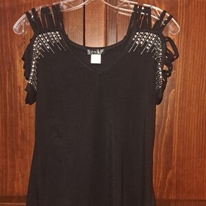 Venus NWOT Black Embellished Top